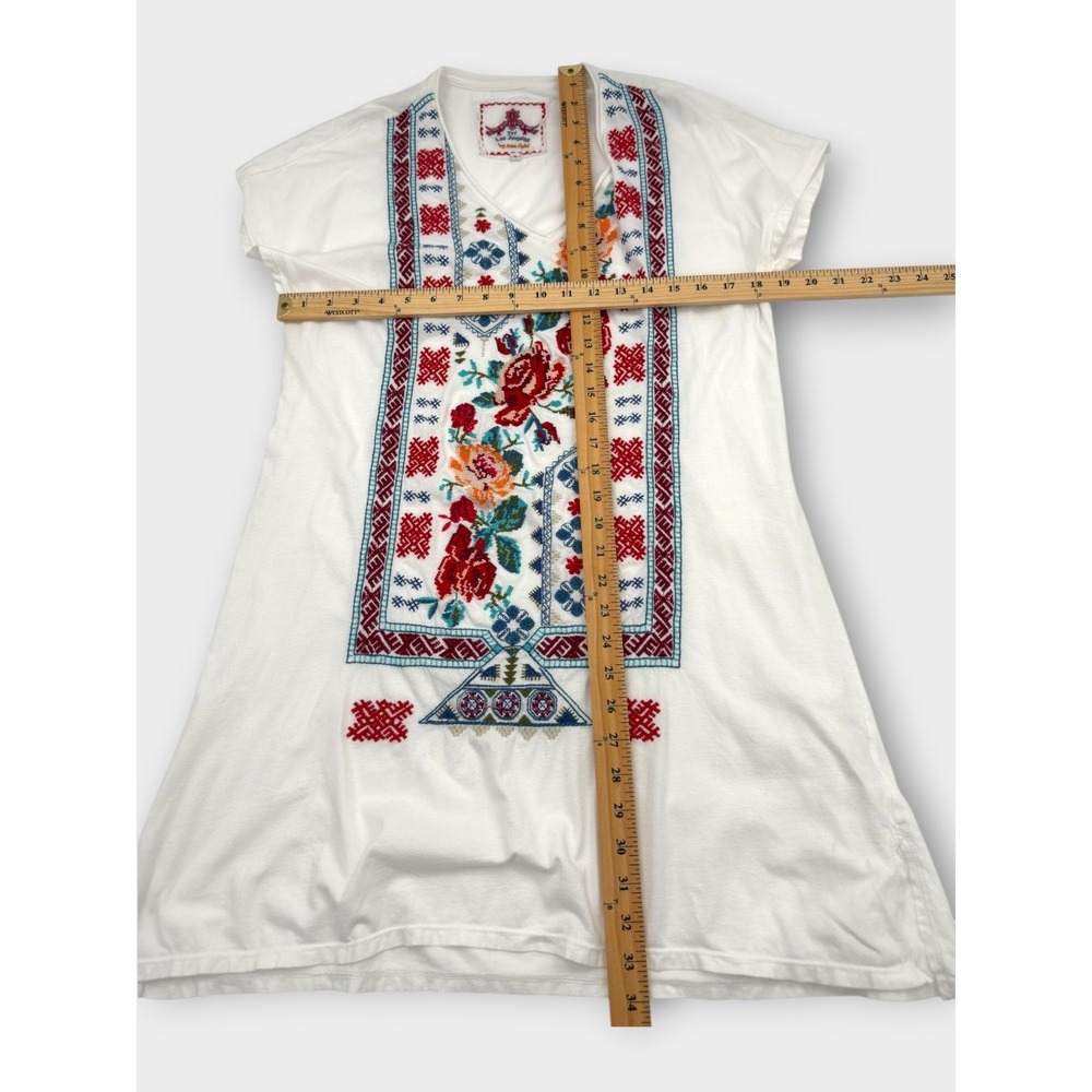 Johnny Was - JW Los Angeles Embroidered T-Shirt Dress S Boho Floral Cotton White - Picture 9 of 11